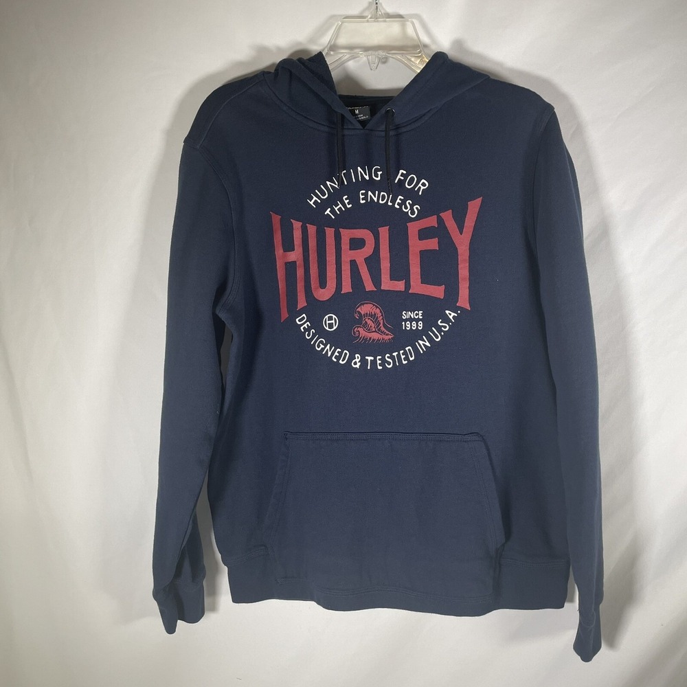 HURLEY Long Sleeve Hoodie Sweatshirt Mens M Navy Blue Pullover Kangaroo Pouch